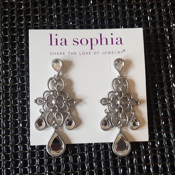 Lia Sophia Clear Crystal Bling Chandelier Earrings - Picture 1 of 3